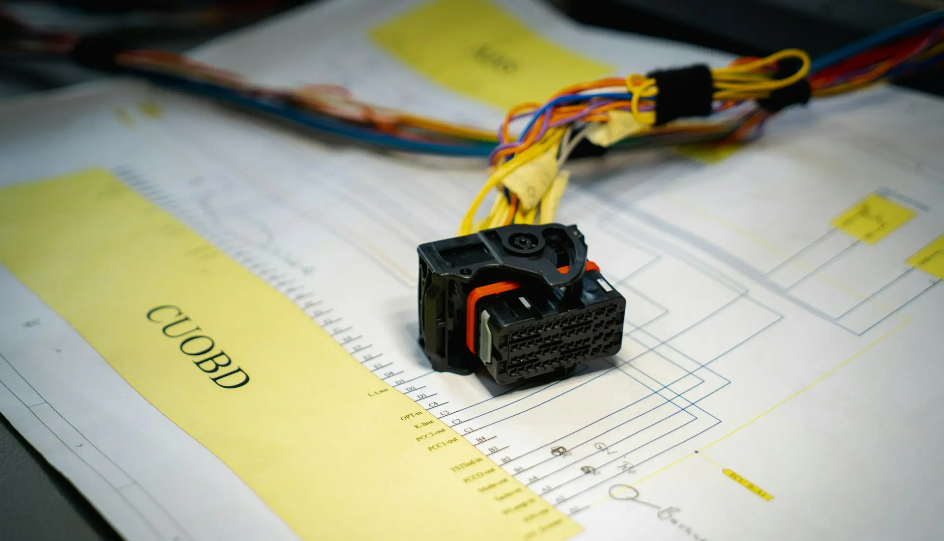 black and orange electronic device on white paper